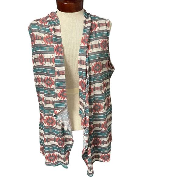 Rock & Roll Cowgirl Aztec Vest Open Cardigan Sleeveless Womens XL Lightweight - Picture 1 of 3